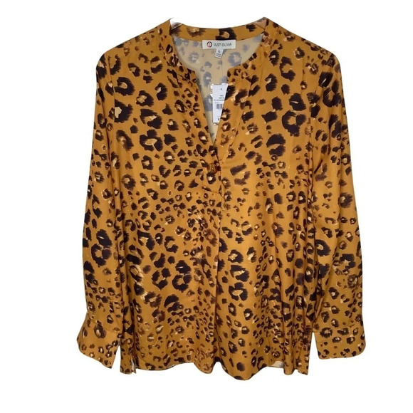 NWT Just Olivia Mustard/Brown Blouse  Sz: L - Picture 1 of 4